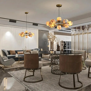 Mid Century Modern Sputnik 12 Light Gold Alabaster Globe Chandelier - Arialamps