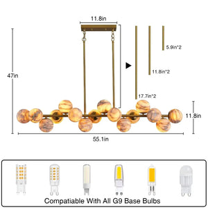 Mid Century Modern Sputnik 12 Light Gold Alabaster Globe Chandelier - Arialamps