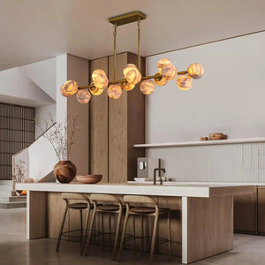 Mid Century Modern Sputnik 12 Light Gold Alabaster Globe Chandelier - Arialamps