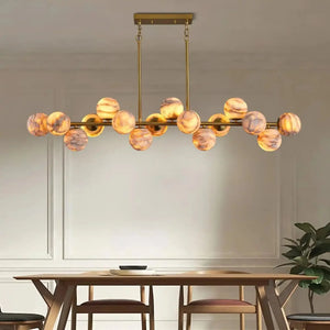 Mid Century Modern Sputnik 12 Light Gold Alabaster Globe Chandelier - Arialamps