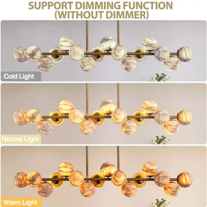 Mid Century Modern Sputnik 12 Light Gold Alabaster Globe Chandelier - Arialamps