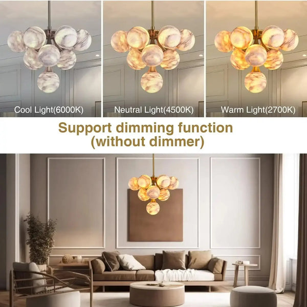 Mid Century Modern Sputnik 12 Light Gold Alabaster Globe Chandelier - Arialamps