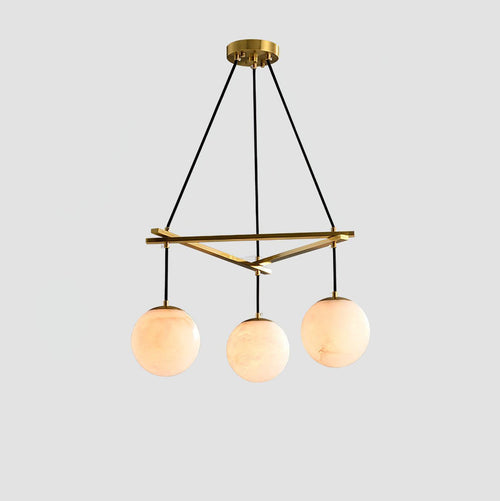 Miira Alabaster Chandelier with 3/6/8 heads-3 heads 21.6" x H 59"/ Dia 55cm x H 150cm-Brass & White Alabaster-Arialamps