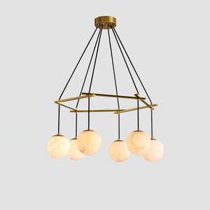 Miira Alabaster Chandelier with 3/6/8 heads-6 heads 29.5" x H 59"/ Dia 75cm x H 150cm-Brass & White Alabaster-Arialamps