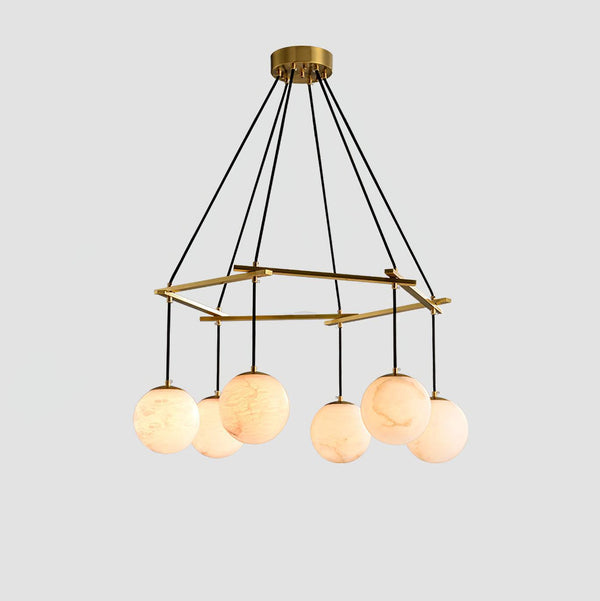 Miira Alabaster Chandelier with 3/6/8 heads-6 heads 29.5" x H 59"/ Dia 75cm x H 150cm-Brass & White Alabaster-Arialamps
