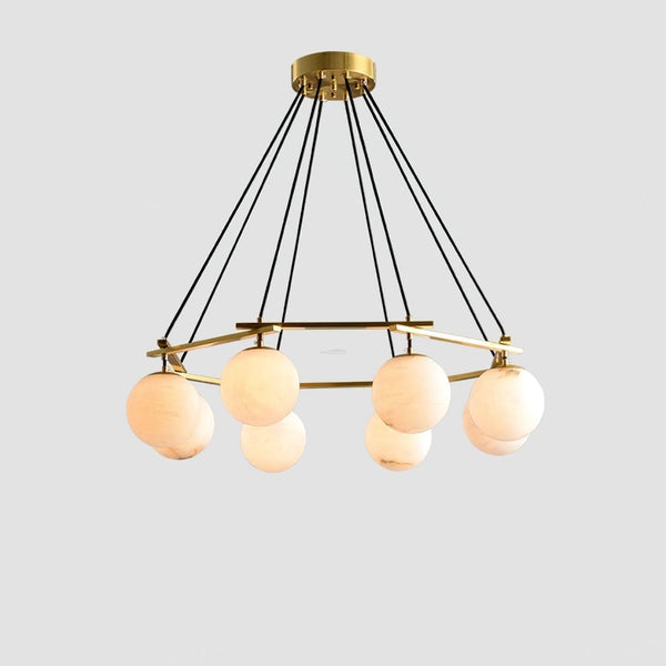 Miira Alabaster Chandelier with 3/6/8 heads-8 heads 34.6" x H 59"/ Dia 88cm x H 150cm-Brass & White Alabaster-Arialamps