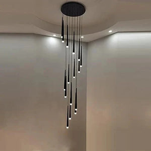 Minimalism Foyer Staircase Chandelier Ceiling Pendant Lighting Fixture For Living Room Entryway In Gold/ Black Finish - Arialamps