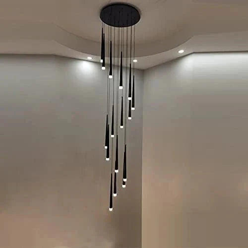 Minimalism Foyer Staircase Chandelier Ceiling Pendant Lighting Fixture For Living Room Entryway In Gold/ Black Finish - Arialamps