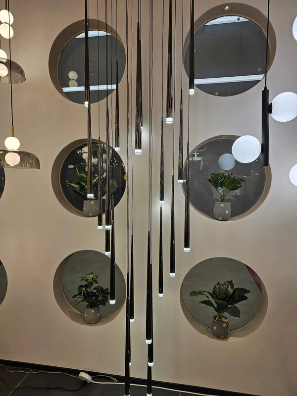 Minimalism Foyer Staircase Chandelier Ceiling Pendant Lighting Fixture For Living Room Entryway In Gold/ Black Finish - Arialamps