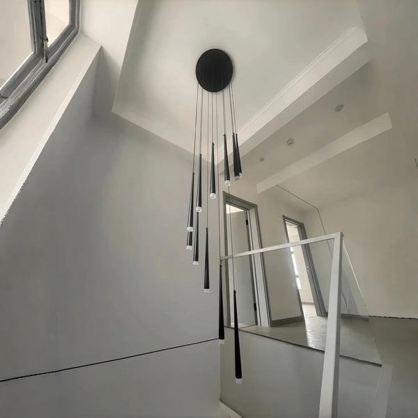 Minimalism Foyer Staircase Chandelier Ceiling Pendant Lighting Fixture For Living Room Entryway In Gold/ Black Finish - Arialamps