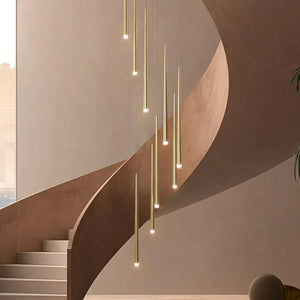 Minimalism Foyer Staircase Chandelier Ceiling Pendant Lighting Fixture For Living Room Entryway In Gold/ Black Finish - Arialamps