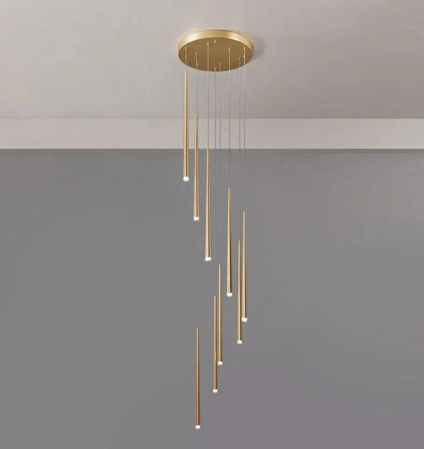 Minimalism Foyer Staircase Chandelier Ceiling Pendant Lighting Fixture For Living Room Entryway In Gold/ Black Finish - Arialamps