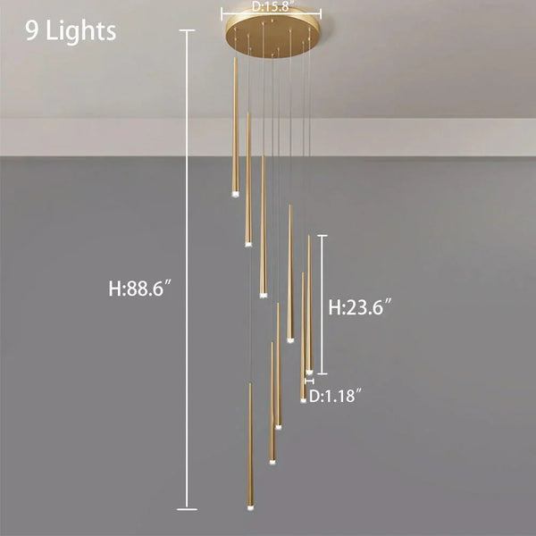 Minimalism Foyer Staircase Chandelier Ceiling Pendant Lighting Fixture For Living Room Entryway In Gold/ Black Finish - Arialamps