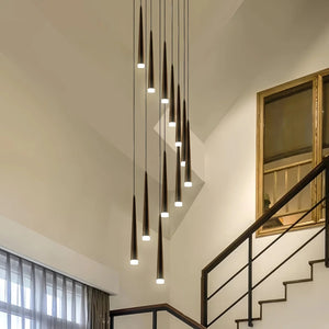 Minimalism Foyer Staircase Chandelier Ceiling Pendant Lighting Fixture For Living Room Entryway In Gold/ Black Finish - Arialamps