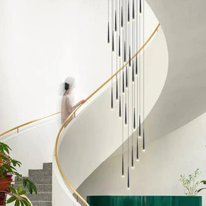 Minimalism Foyer Staircase Chandelier Ceiling Pendant Lighting Fixture For Living Room Entryway In Gold/ Black Finish - Arialamps