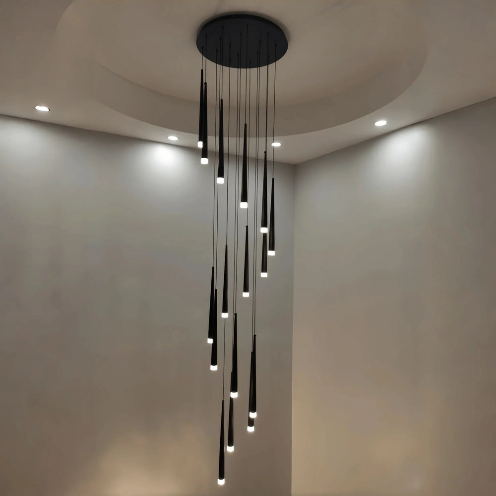 Minimalism Foyer Staircase Chandelier Ceiling Pendant Lighting Fixture For Living Room Entryway In Gold/ Black Finish - Arialamps