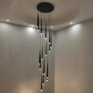 Minimalism Foyer Staircase Chandelier Ceiling Pendant Lighting Fixture For Living Room Entryway In Gold/ Black Finish - Arialamps