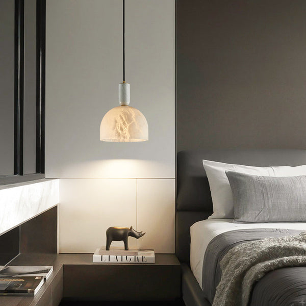 Aubry Modern Alabaster Bedside Pendant Light, Bedroom Pendant Lamp Chandelier Kevin Studio Inc