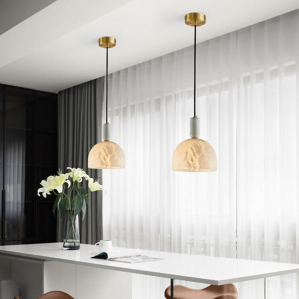 Aubry Modern Alabaster Bedside Pendant Light, Bedroom Pendant Lamp Chandelier Kevin Studio Inc