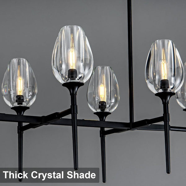 Modern Black 8-Light 52in Rectangle Crystal Pendant Chandelier for Dining
