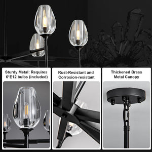 Modern Black Crystal Chandelier 6 Lights 42in Round K9 Tulip Pendant