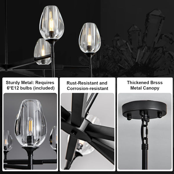 Modern Black Crystal Chandelier 6 Lights 42in Round K9 Tulip Pendant