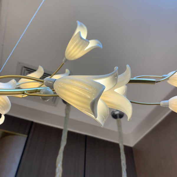 Modern Brass Branch Ceramics Flower Chandelier for Stylish Living Room Hotel and Restaurant-Chandeliers-Arialamps