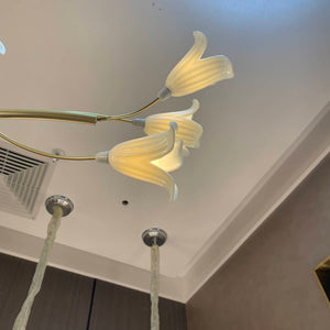 Modern Brass Branch Ceramics Flower Chandelier for Stylish Living Room Hotel and Restaurant-Chandeliers-Arialamps