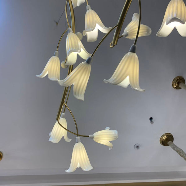 Modern Brass Branch Ceramics Flower Chandelier for Stylish Living Room Hotel and Restaurant-Chandeliers-Arialamps