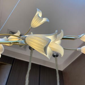 Modern Brass Branch Ceramics Flower Chandelier for Stylish Living Room Hotel and Restaurant-Chandeliers-Arialamps