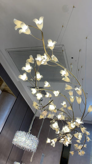Modern Brass Branch Ceramics Flower Chandelier for Stylish Living Room Hotel and Restaurant-Chandeliers-Arialamps