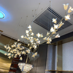 Modern Brass Branch Ceramics Flower Chandelier for Stylish Living Room Hotel and Restaurant-Chandeliers-Arialamps