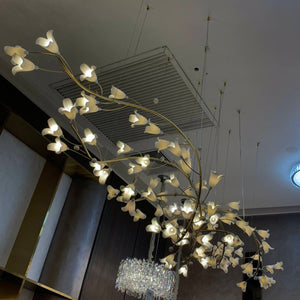 Modern Brass Branch Ceramics Flower Chandelier for Stylish Living Room Hotel and Restaurant-Chandeliers-Arialamps