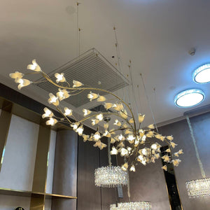 Modern Brass Branch Ceramics Flower Chandelier for Stylish Living Room Hotel and Restaurant-Chandeliers-Arialamps