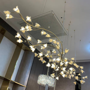 Modern Brass Branch Ceramics Flower Chandelier for Stylish Living Room Hotel and Restaurant-Chandeliers-Arialamps
