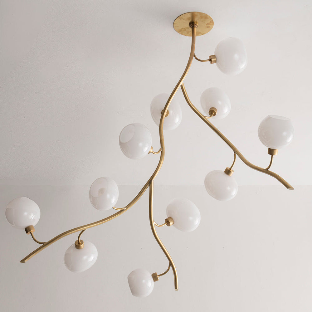 Modern Brass Branch Chandelier with Handcrafted Glass Globes-Arialamps