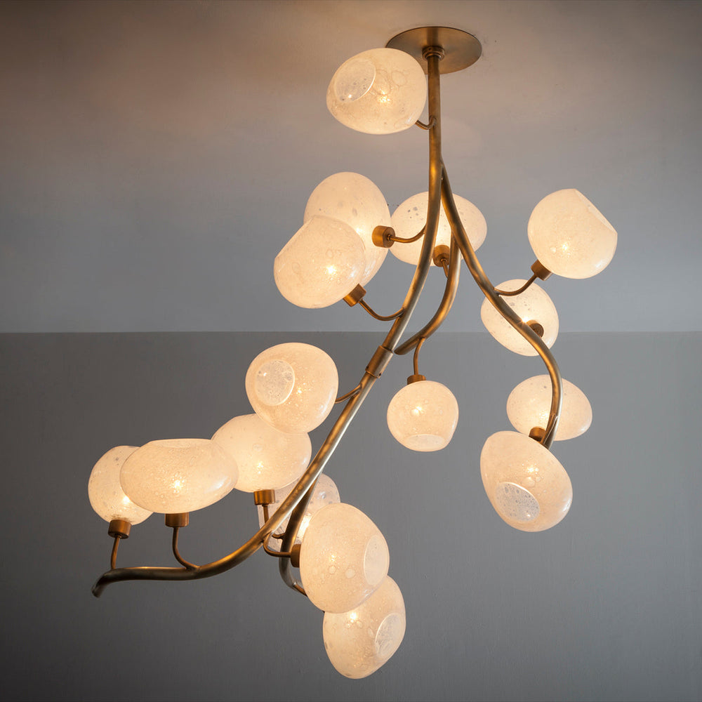Modern Chandelier with Irregular Glass Lampshades and Brass Branches-Arialamps