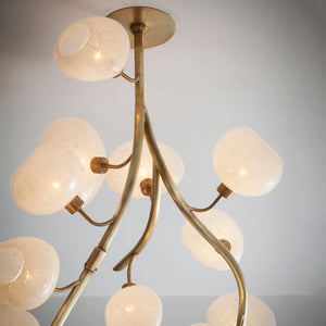 Modern Chandelier with Irregular Glass Lampshades and Brass Branches-Arialamps