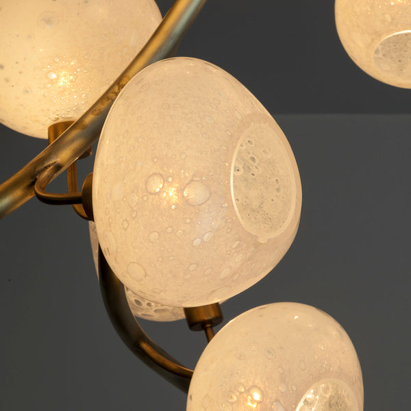 Modern Chandelier with Irregular Glass Lampshades and Brass Branches-Arialamps