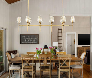 Modern Crystal Chandelier 10 Lights Brass 65in Gold Rectangle K9 Pendant Light