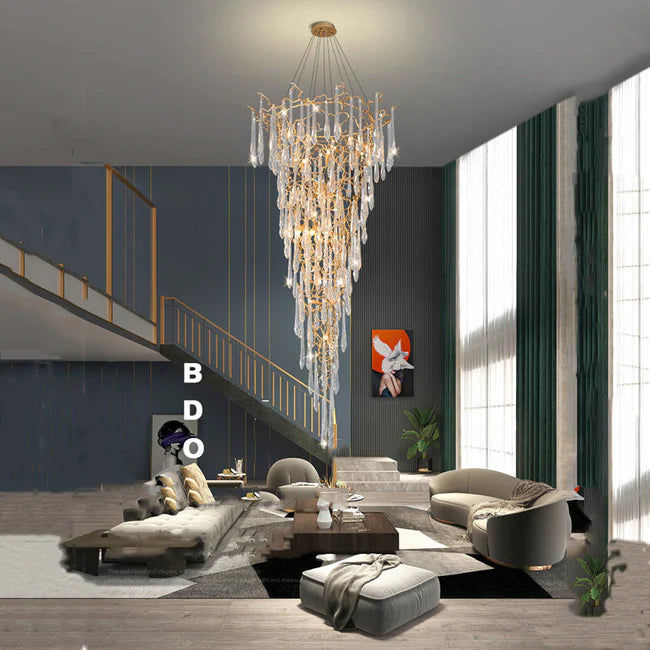 Modern Crystal Droplet Branch Staircase Chandelier-Arialamps