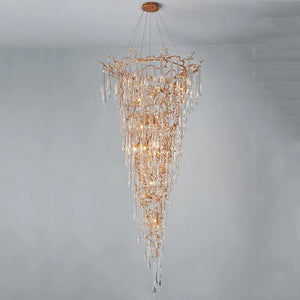 Modern Crystal Droplet Branch Staircase Chandelier-Arialamps