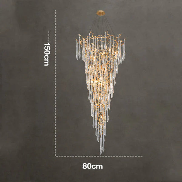 Modern Crystal Droplet Branch Staircase Chandelier-Arialamps