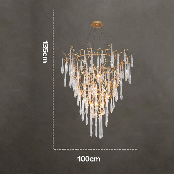 Modern Crystal Droplet Branch Staircase Chandelier-Arialamps