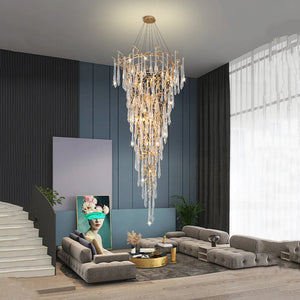 Modern Crystal Droplet Branch Staircase Chandelier-Arialamps