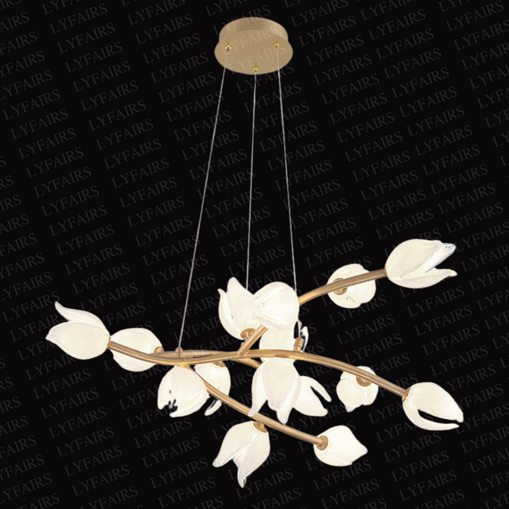 Modern Glass Flower Branch Chandelier for Low Ceiling Spaces in Living Room or Bedroom-Chandeliers-Arialamps