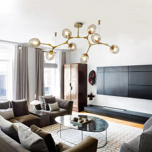 Modern Industrial Branch Chandelier with Multiple Glass Pendants Extra Large for Living or Dining Room