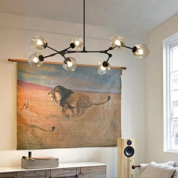 Modern Industrial Branch Chandelier with Multiple Glass Pendants Extra Large for Living or Dining Room