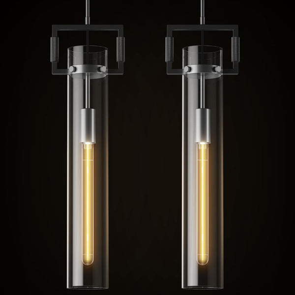 Modern Large Black Pendant Light Fixture Set of 2-21.6 Inch Adjustable Hanging Chandelier with Glass Shade & Brass Finish, Farmhouse Island Lighting for Kitchen, Dining Room, Bathroom