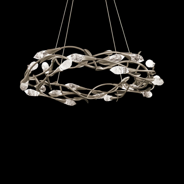 Modern Linear/Round Floral Branches Crystal Chandelier-Round/D35.4"*H8.5"(D90cm*H21.6cm)-Antique Silver-Dimmable White Light-Arialamps